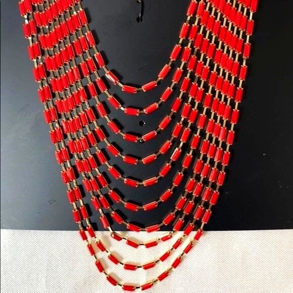 Thalia Sodi Gold-Tone Red Baguette Multi-Row Statement Necklace 18" New with Tag - Picture 2 of 4
